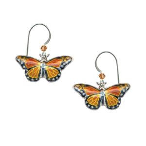 Monarch Butterfly Silver and Enamel Earrings with Wire