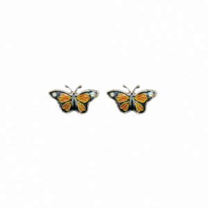 Monarch Butterfly Silver and Enamel Post Earrings