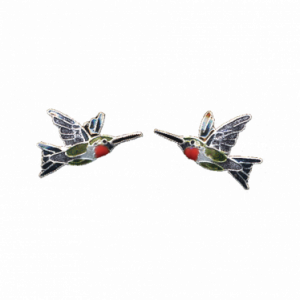 Ruby Throated Hummingbird Silver and Enamel Post Earrings